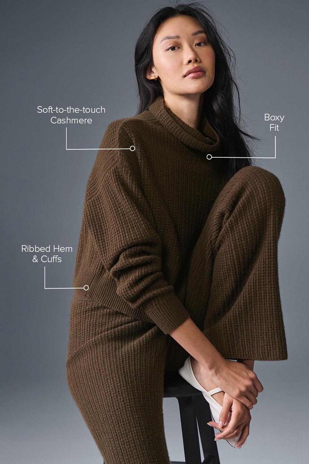 Pullover Alo Yoga Cashmere Plush Waffle Turtleneck Mujer Espresso | Colombia  HWOI-17038