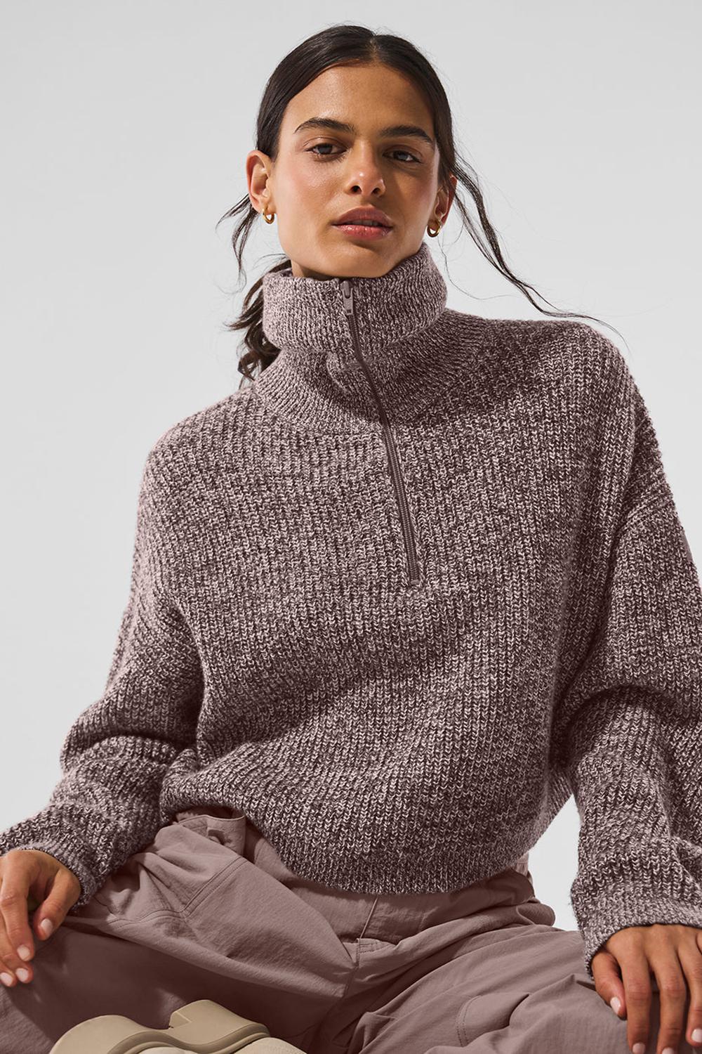 Pullover Alo Yoga Marl 1/4 Zip Mujer Mushroom Marl | Colombia  DWOK-95347