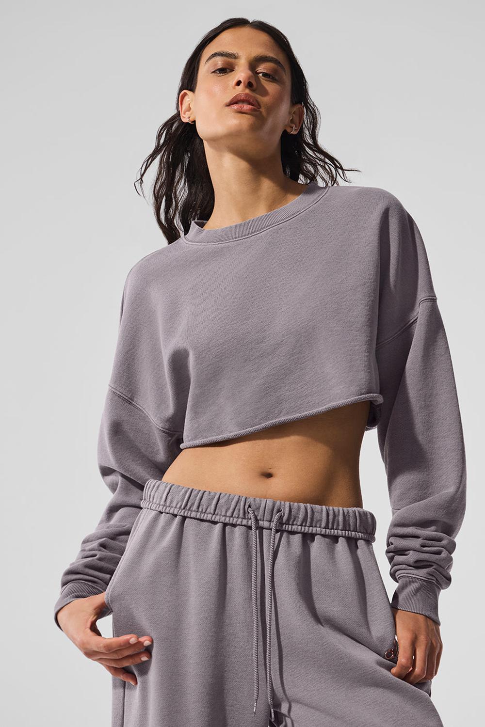 Pullover Alo Yoga Washed Extreme Cropped Mujer Gris Azules | Colombia  EBMG-24981