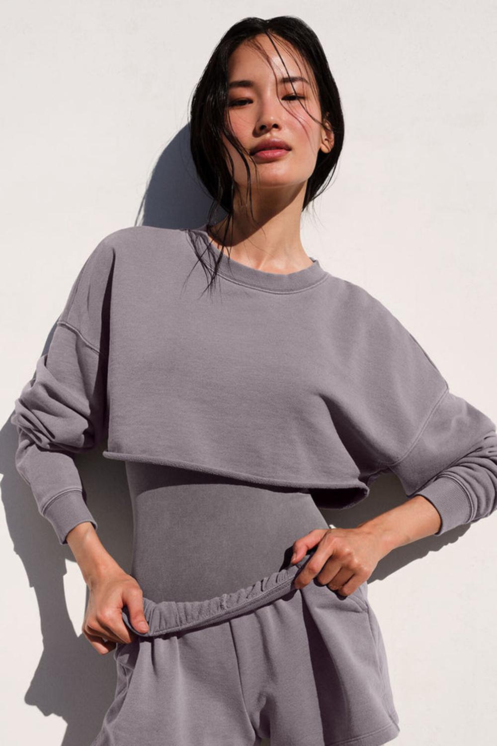 Pullover Alo Yoga Washed Extreme Cropped Mujer Gris Azules | Colombia  EBMG-24981