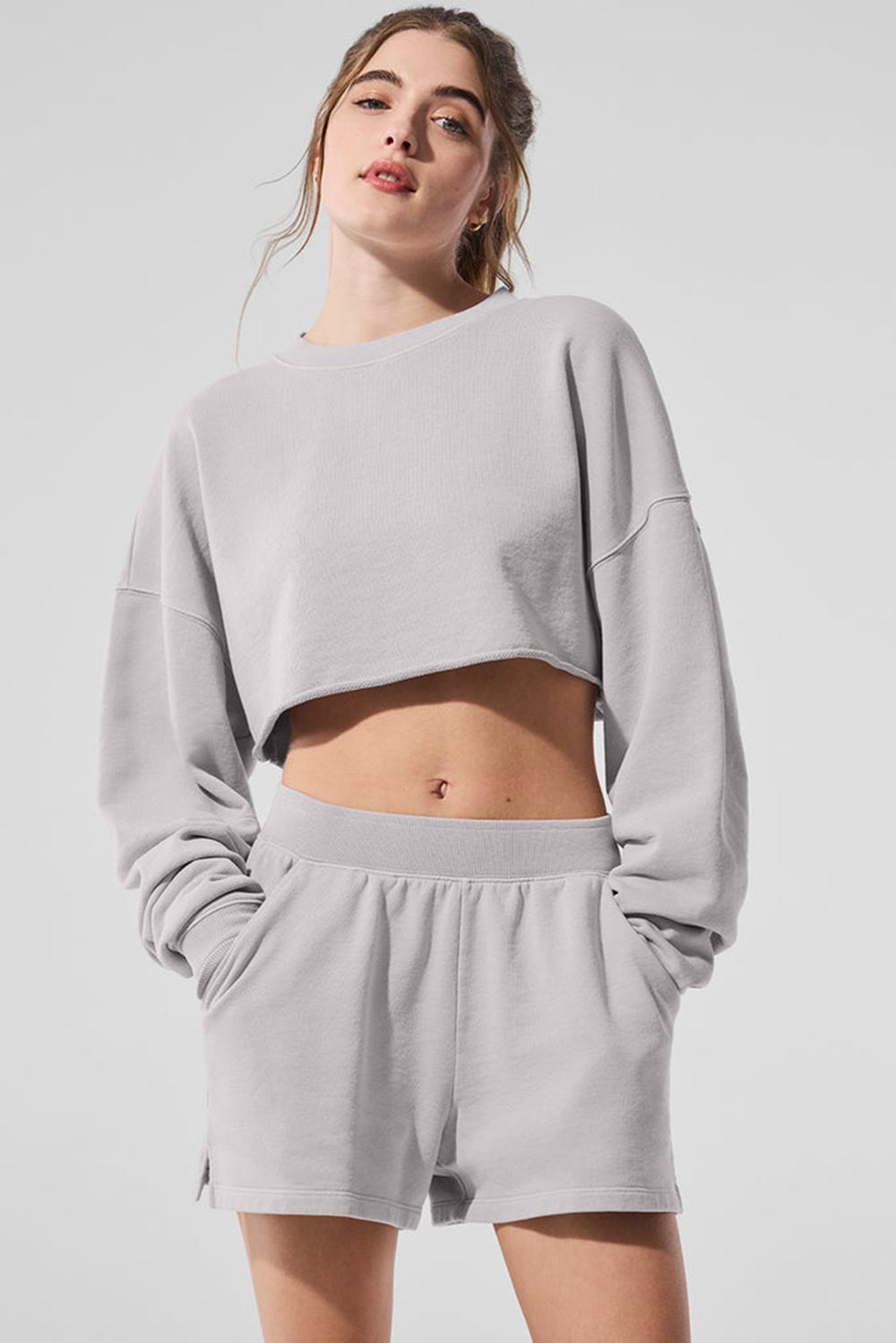 Pullover Alo Yoga Washed Extreme Cropped Mujer Gris Azules | Colombia  CPHV-15283