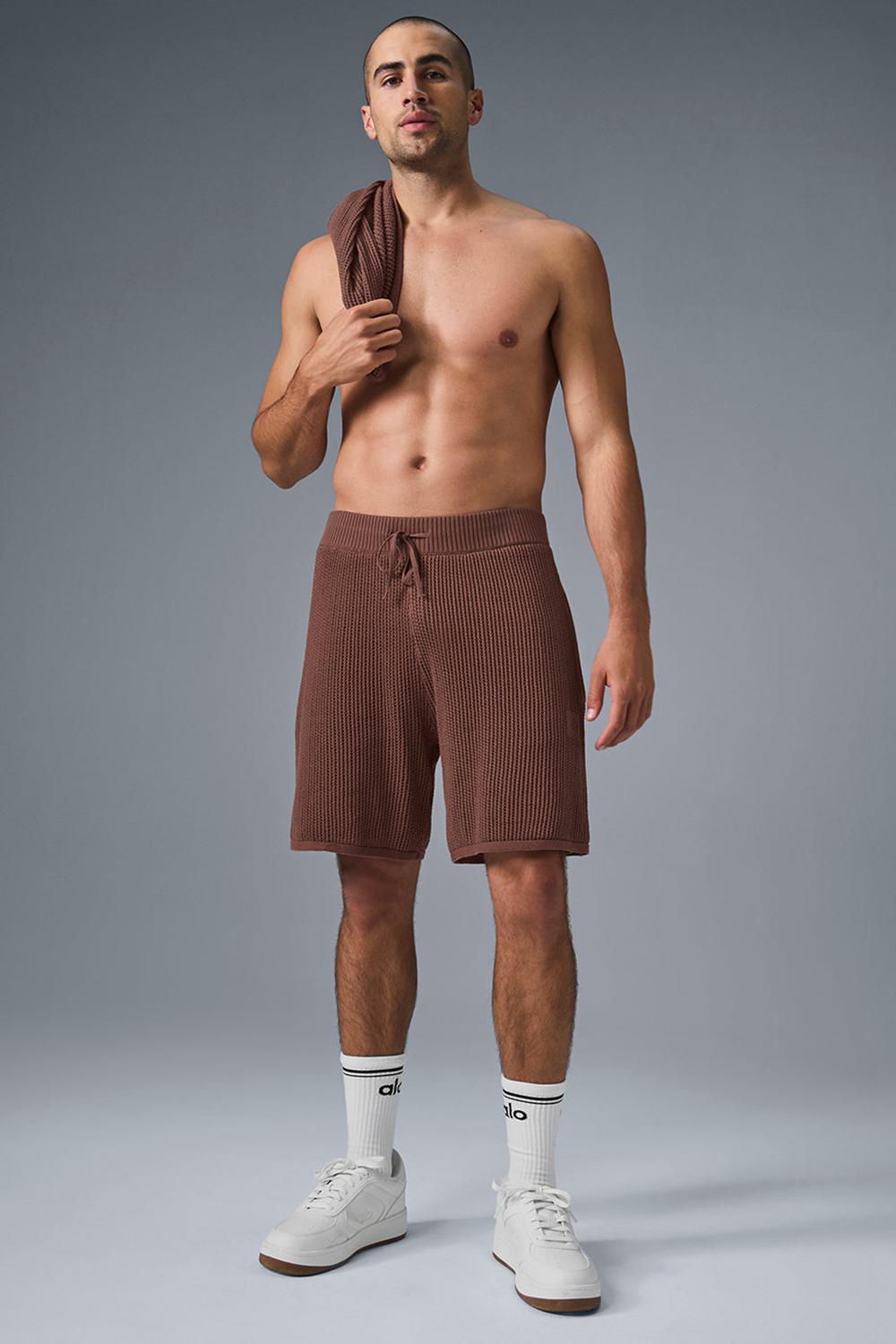 Short Alo Yoga Open-Knit Hombre Chestnut | Colombia  OBUG-85172