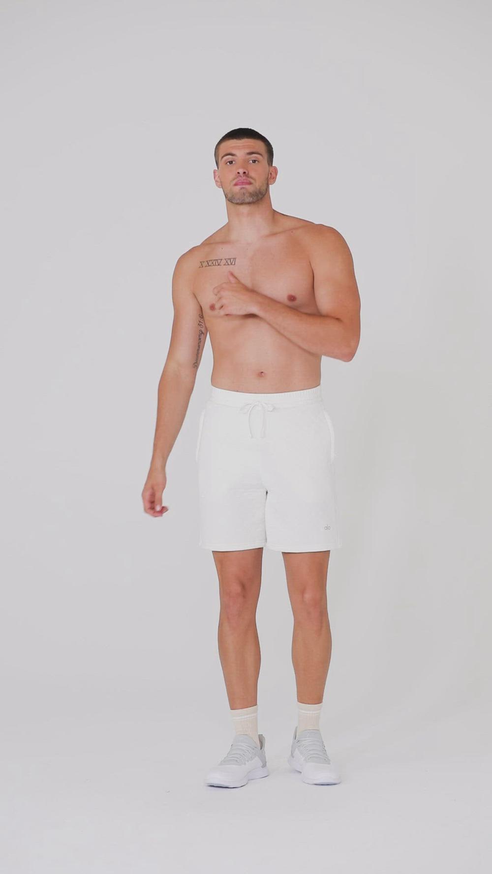 Short Alo Yoga Quilted Stadium Hombre Ivory | Colombia  FLSR-01623