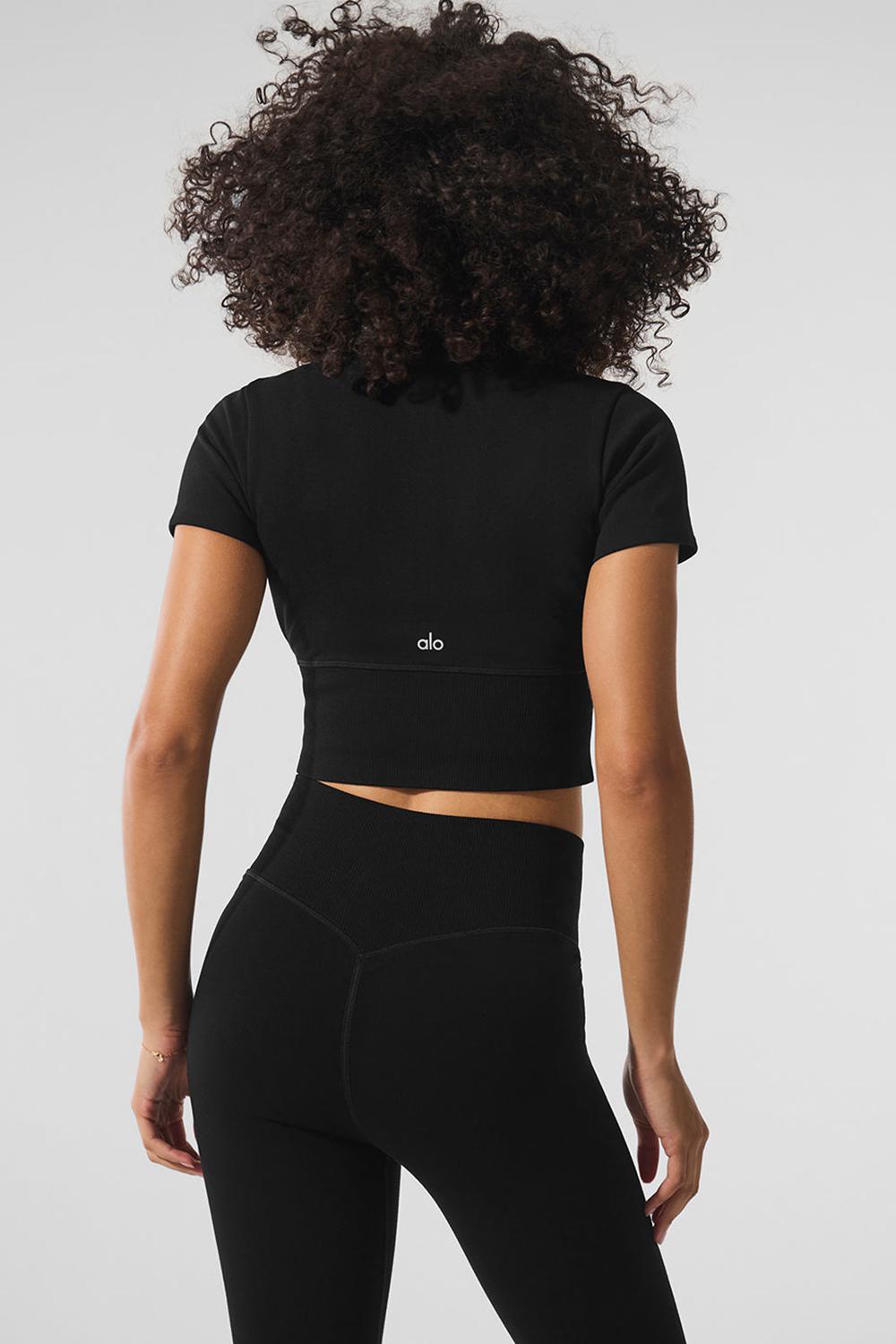 Short Sleeve Alo Yoga Seamless Winter Warm Plush Cropped Mujer Negras | Colombia  MIEL-14275
