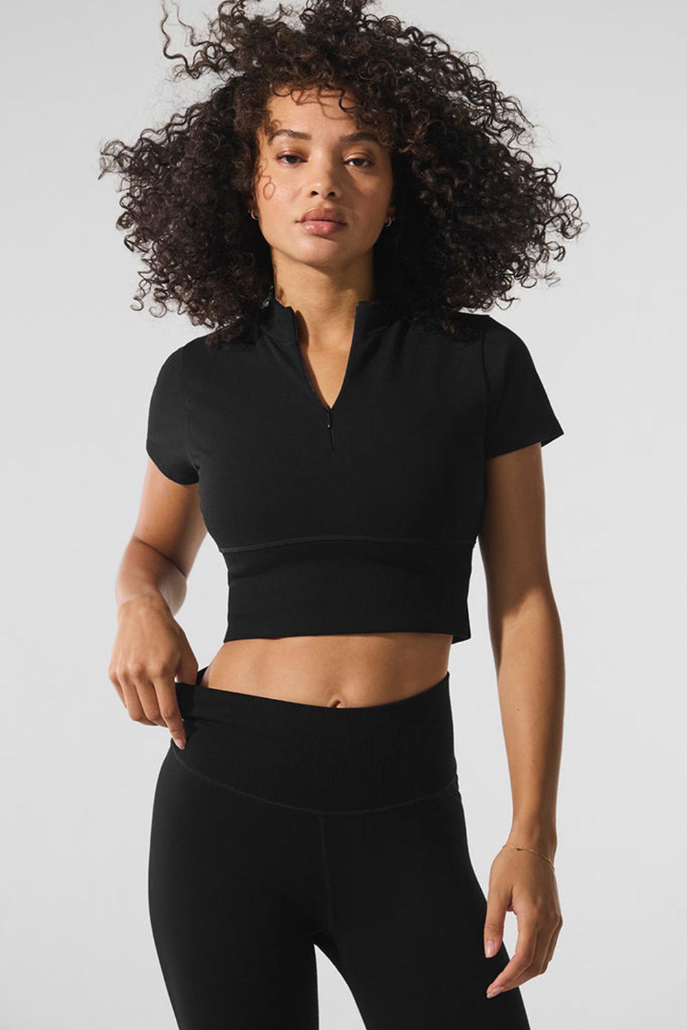 Short Sleeve Alo Yoga Seamless Winter Warm Plush Cropped Mujer Negras | Colombia  MIEL-14275