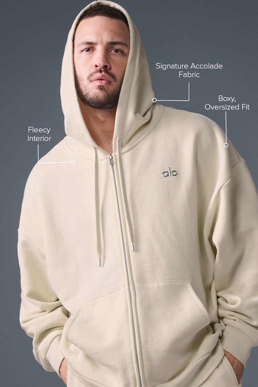 Sudadera con Capucha Alo Yoga Accolade Full Zip Hombre Oat Milk | Colombia  DANO-67405