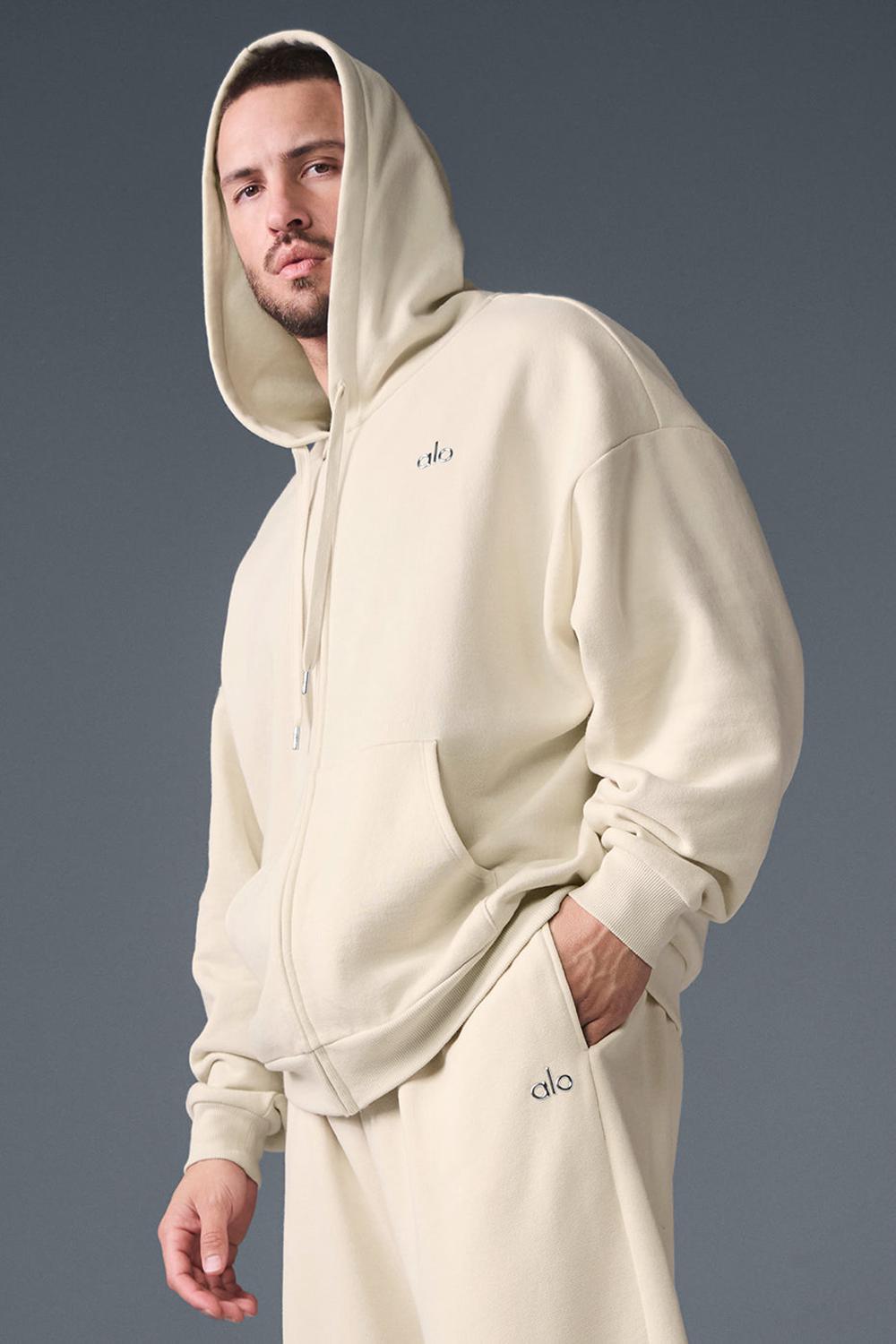 Sudadera con Capucha Alo Yoga Accolade Full Zip Hombre Oat Milk | Colombia  DANO-67405