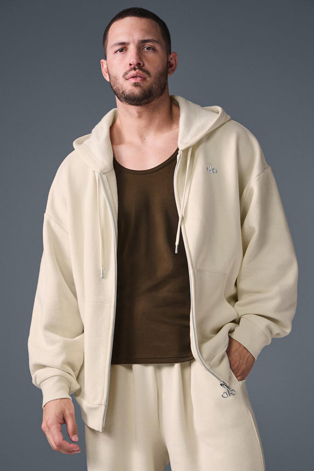 Sudadera con Capucha Alo Yoga Accolade Full Zip Hombre Oat Milk | Colombia  DANO-67405