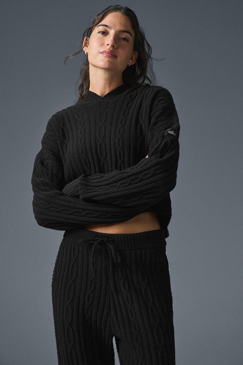 Sudadera con Capucha Alo Yoga Cable Knit Winter Bliss Mujer Negras | Colombia  XNQB-40579