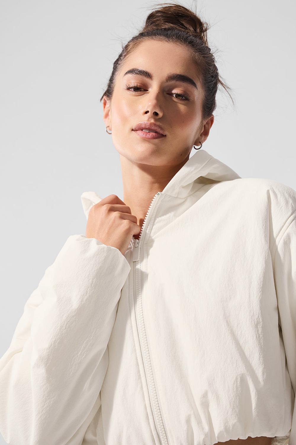 Sudadera con Capucha Alo Yoga Cropped Mountain Peak Full-Zip Mujer Ivory | Colombia  KCWE-48092