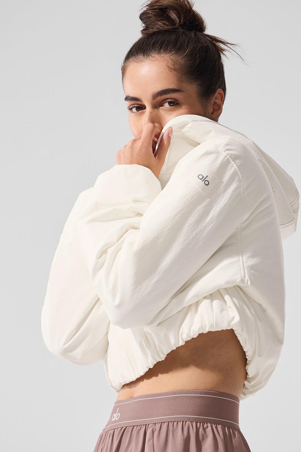 Sudadera con Capucha Alo Yoga Cropped Mountain Peak Full-Zip Mujer Ivory | Colombia  KCWE-48092