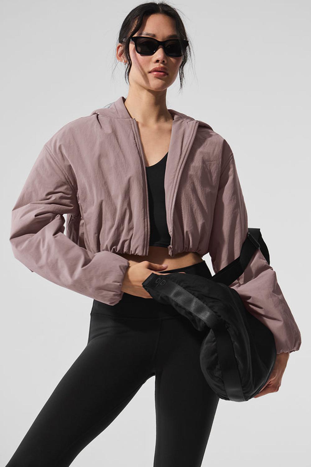 Sudadera con Capucha Alo Yoga Cropped Mountain Peak Full-Zip Mujer Mushroom | Colombia  SPHL-43201