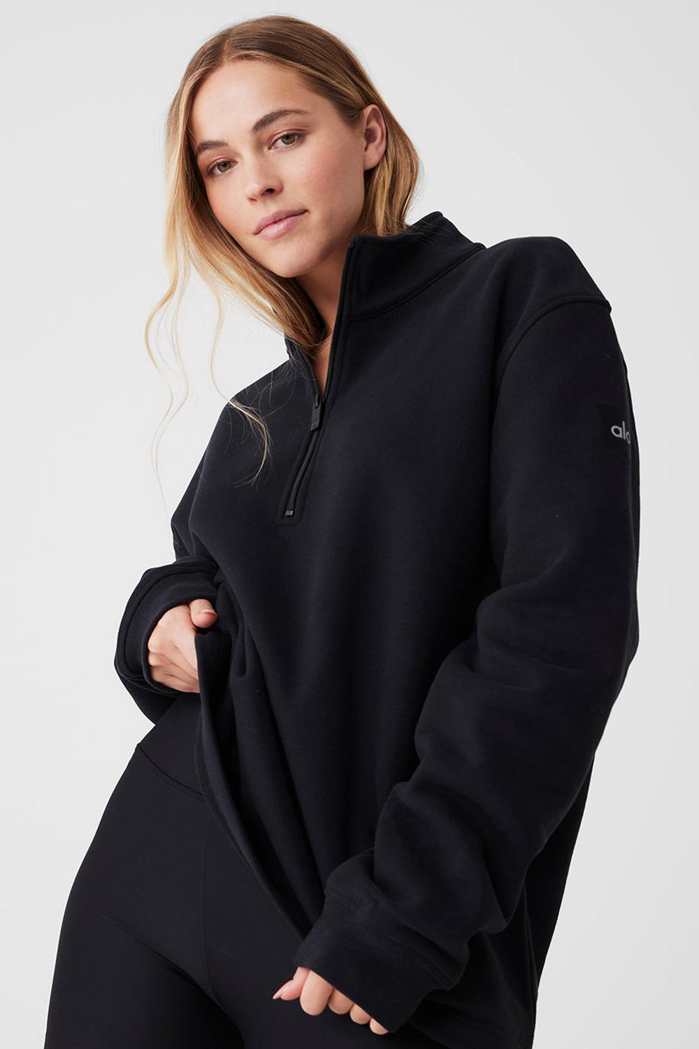 Sudadera con Capucha Alo Yoga Renown Heavy Weight 1/4 Zip Mujer Negras | Colombia  BACW-47328