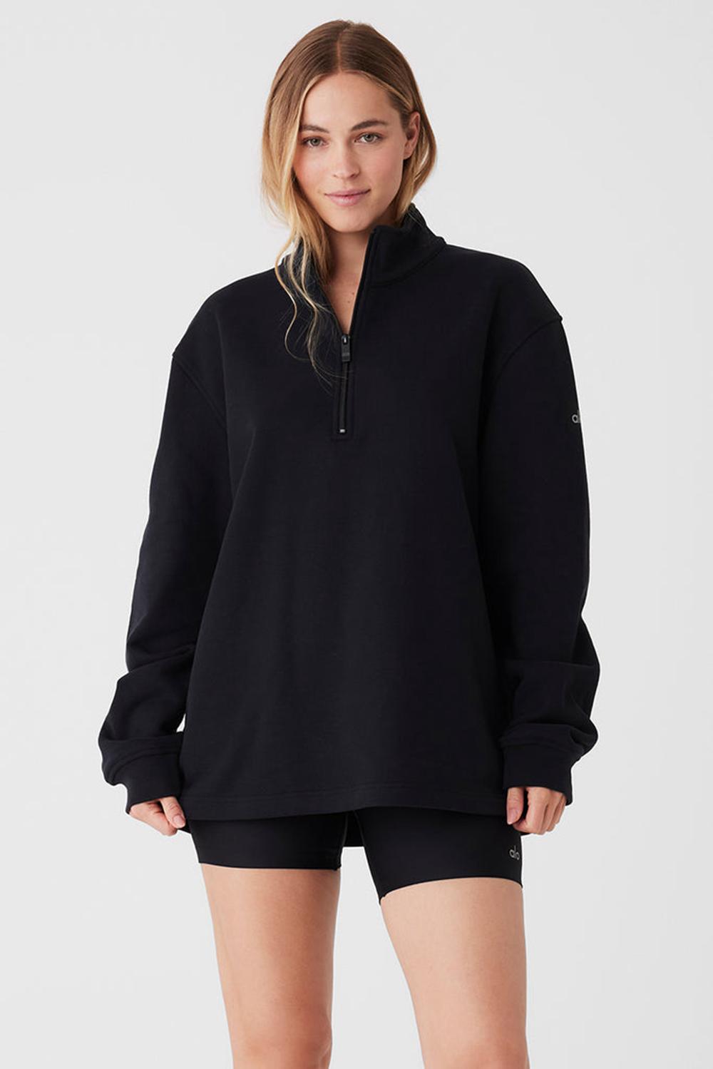 Sudadera con Capucha Alo Yoga Renown Heavy Weight 1/4 Zip Mujer Negras | Colombia  BACW-47328