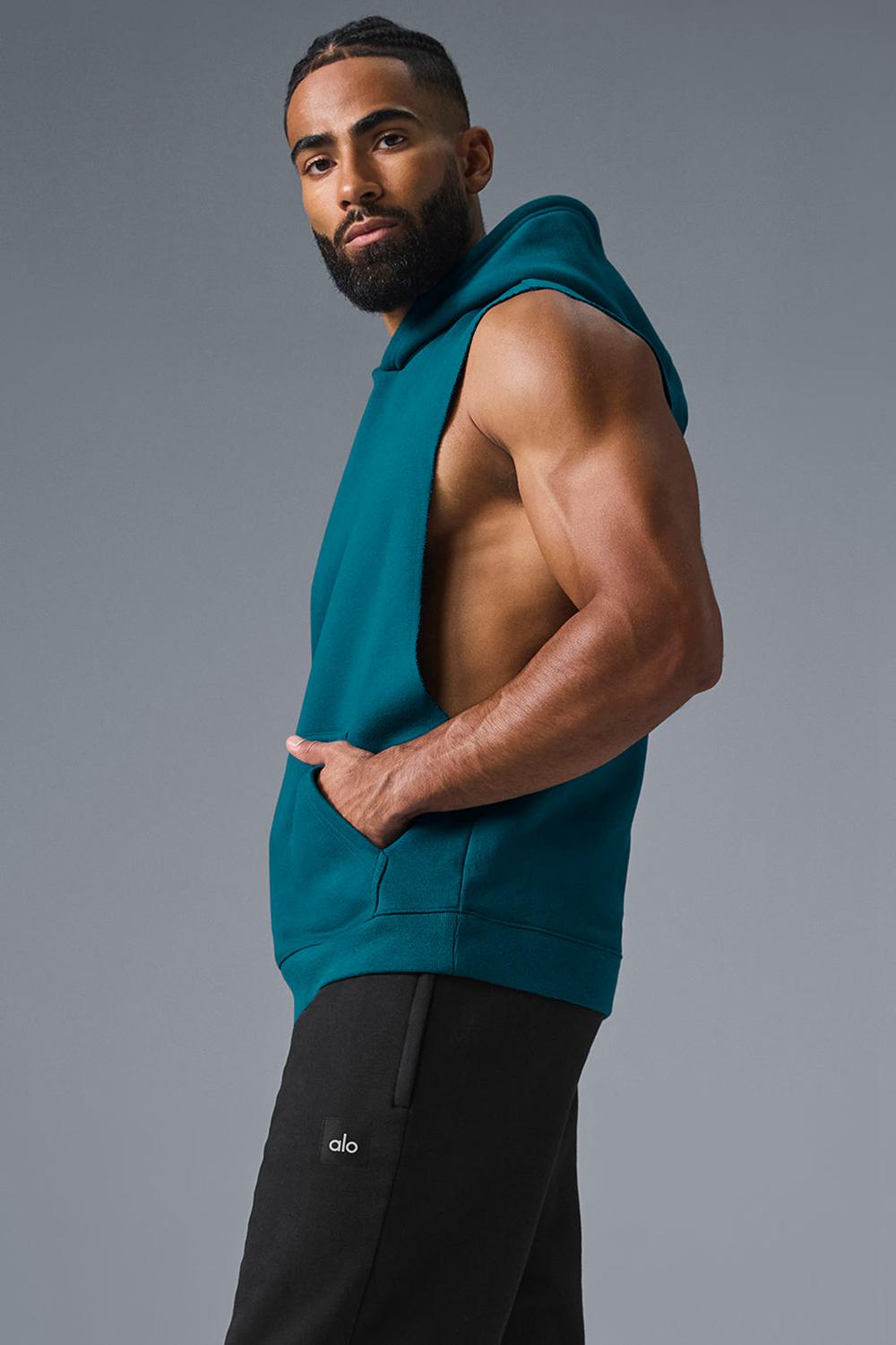 Sudadera con Capucha Alo Yoga Renown Sleeveless Hombre Oceanic Teal | Colombia  LYQD-19048