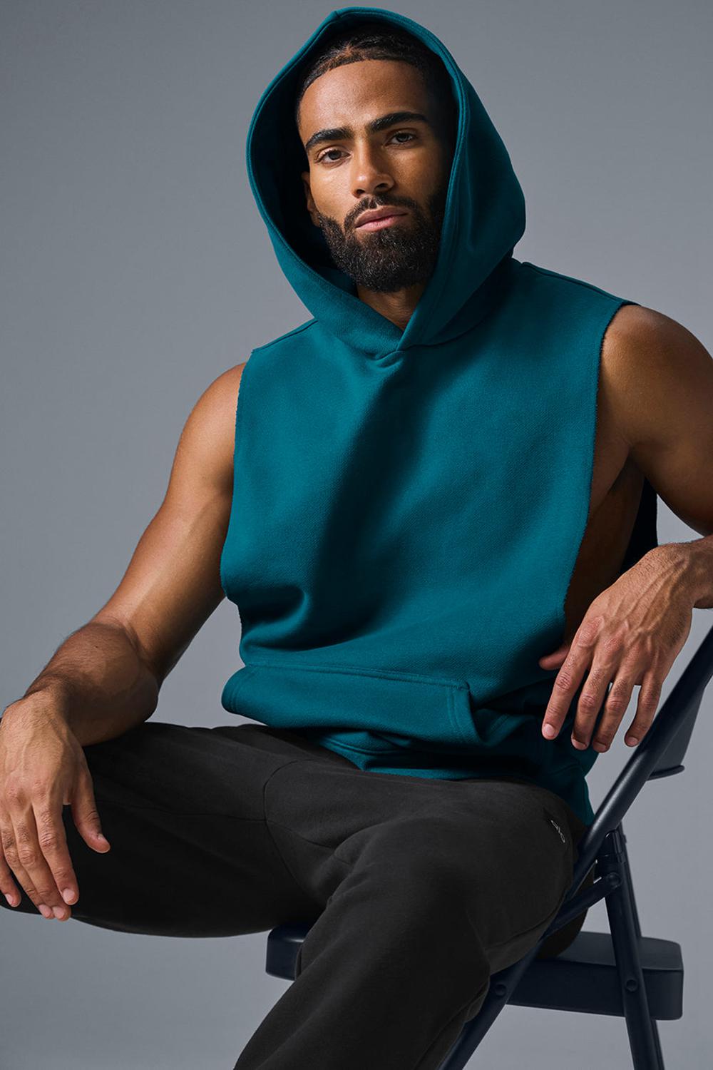 Sudadera con Capucha Alo Yoga Renown Sleeveless Hombre Oceanic Teal | Colombia  LYQD-19048