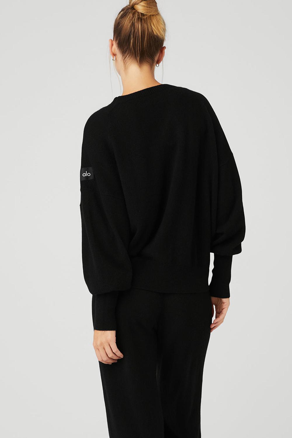 Sudaderas Alo Yoga Cashmere Jet Set Crew Mujer Negras | Colombia  NHXU-72341