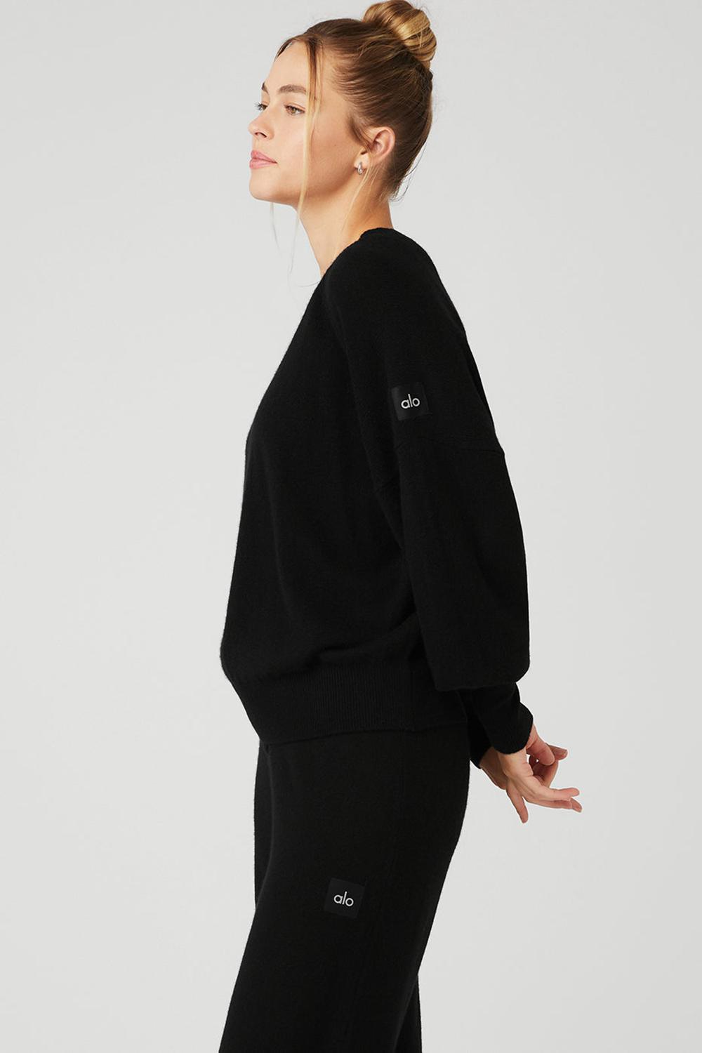 Sudaderas Alo Yoga Cashmere Jet Set Crew Mujer Negras | Colombia  NHXU-72341