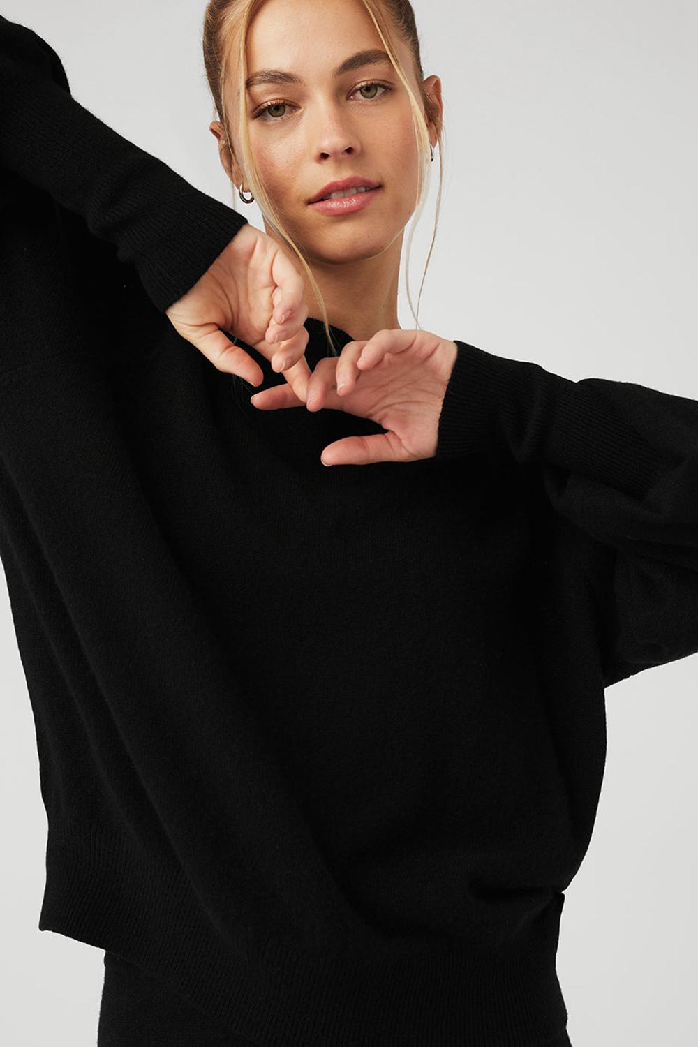 Sudaderas Alo Yoga Cashmere Jet Set Crew Mujer Negras | Colombia  NHXU-72341
