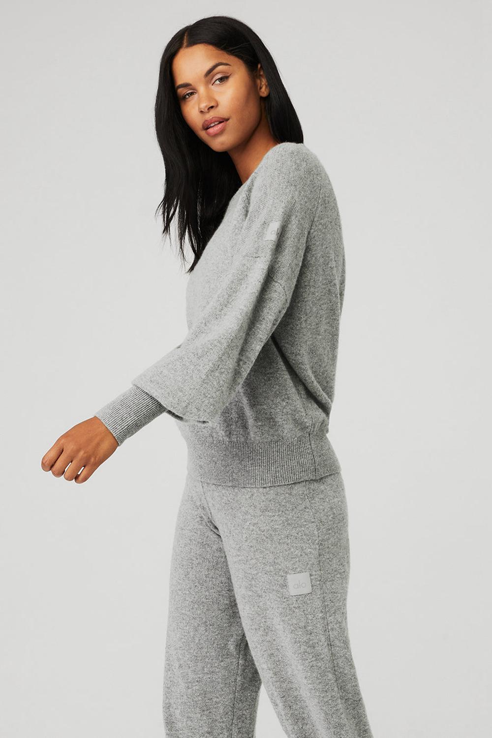Sudaderas Alo Yoga Cashmere Jet Set Crew Mujer Gris | Colombia  JUZG-69851