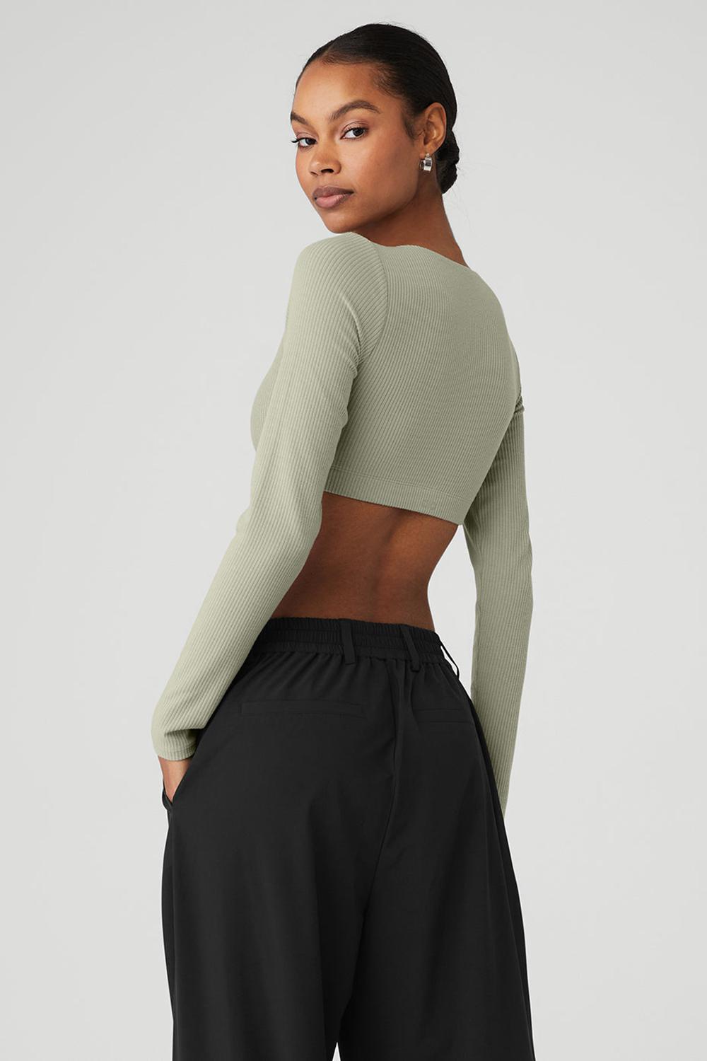 Sujetador Deportivo Alo Yoga Ribbed Defined Long Sleeve Mujer Limestone | Colombia  HVLJ-67540