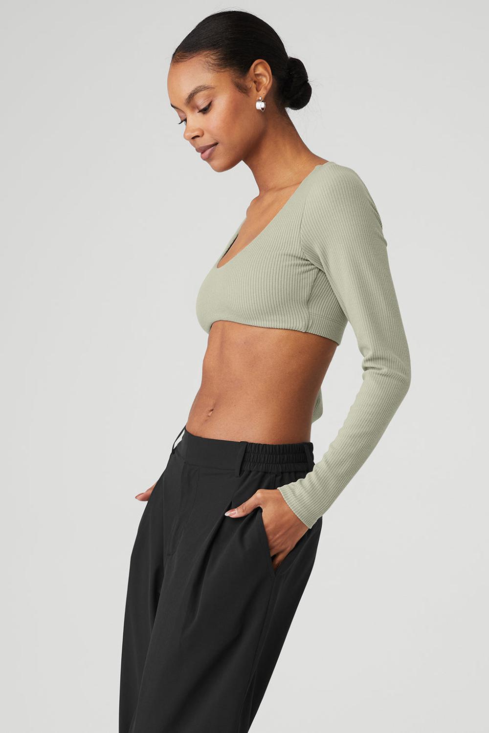 Sujetador Deportivo Alo Yoga Ribbed Defined Long Sleeve Mujer Limestone | Colombia  HVLJ-67540