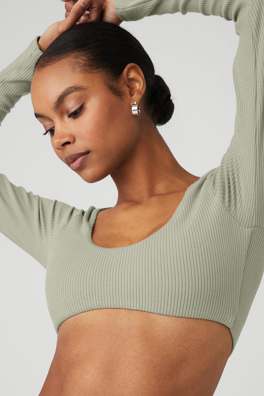 Sujetador Deportivo Alo Yoga Ribbed Defined Long Sleeve Mujer Limestone | Colombia  HVLJ-67540