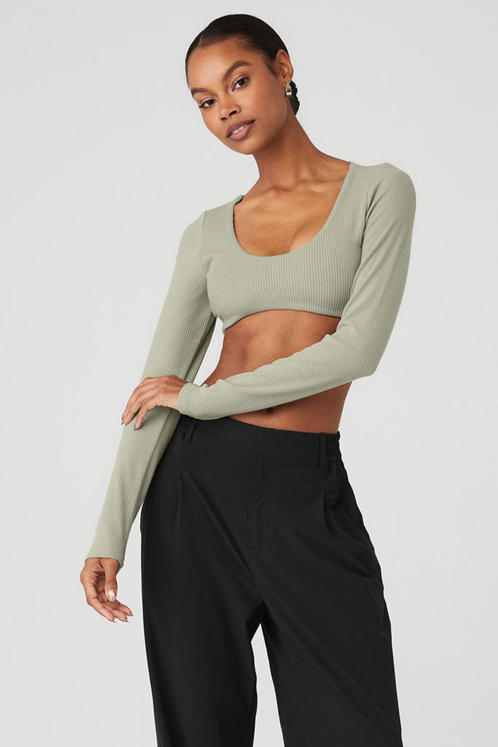 Sujetador Deportivo Alo Yoga Ribbed Defined Long Sleeve Mujer Limestone | Colombia  HVLJ-67540