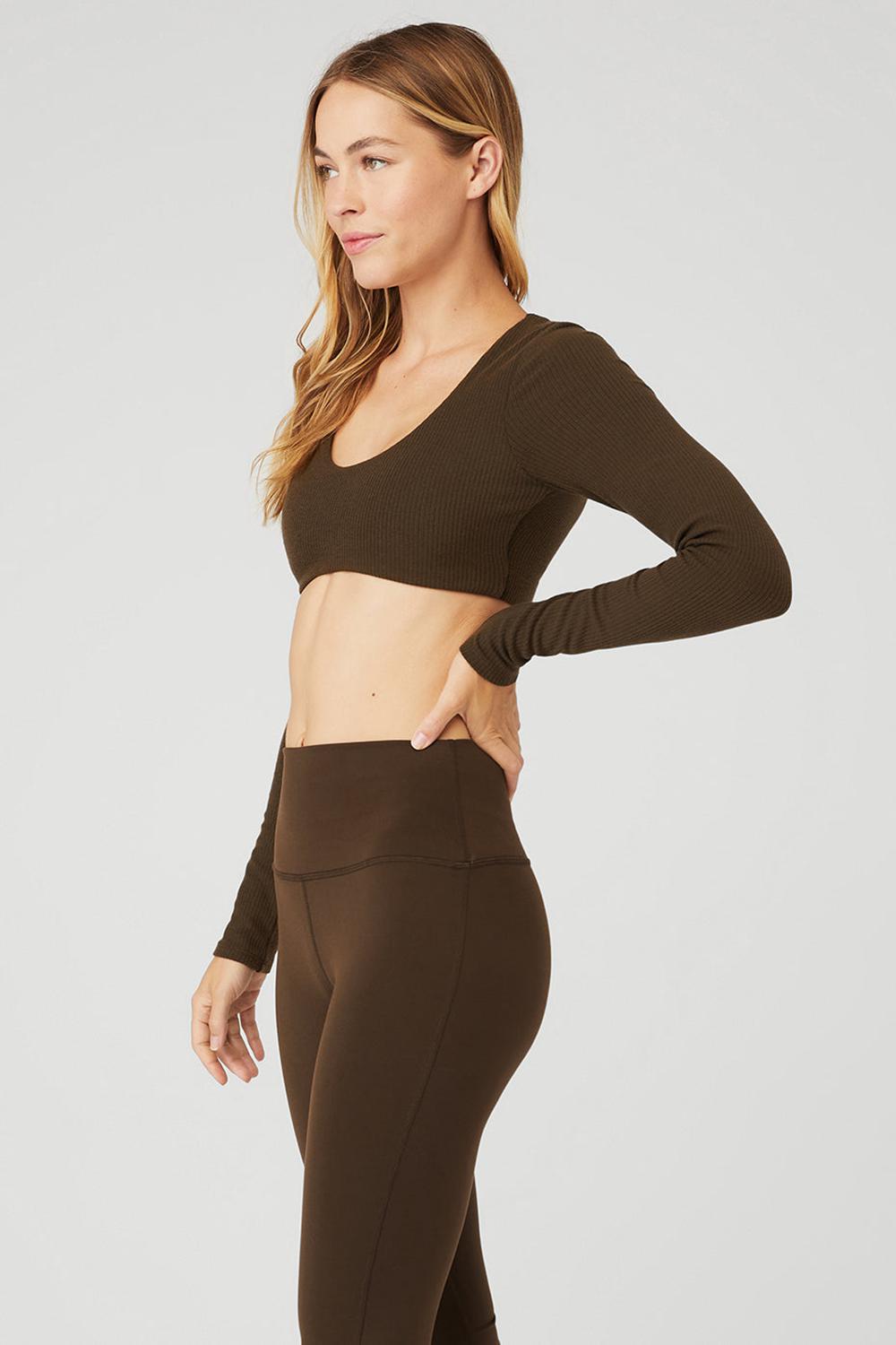 Sujetador Deportivo Alo Yoga Ribbed Defined Long Sleeve Mujer Espresso | Colombia  XWAQ-86120