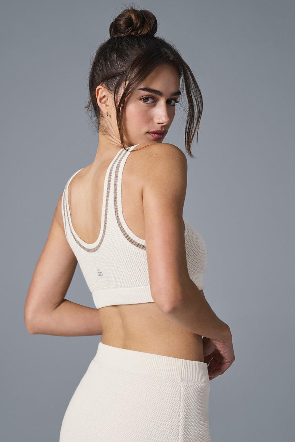 Sujetador Deportivo Alo Yoga Tennis Club Sweater Knit Mujer Ivory / Gravel | Colombia  PDSU-24815