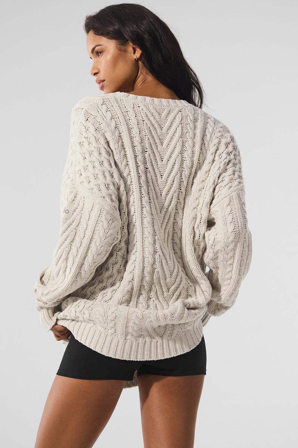 Suéteres Alo Yoga Cable Knit Crew Neck Mujer Bone | Colombia  UEWK-03286