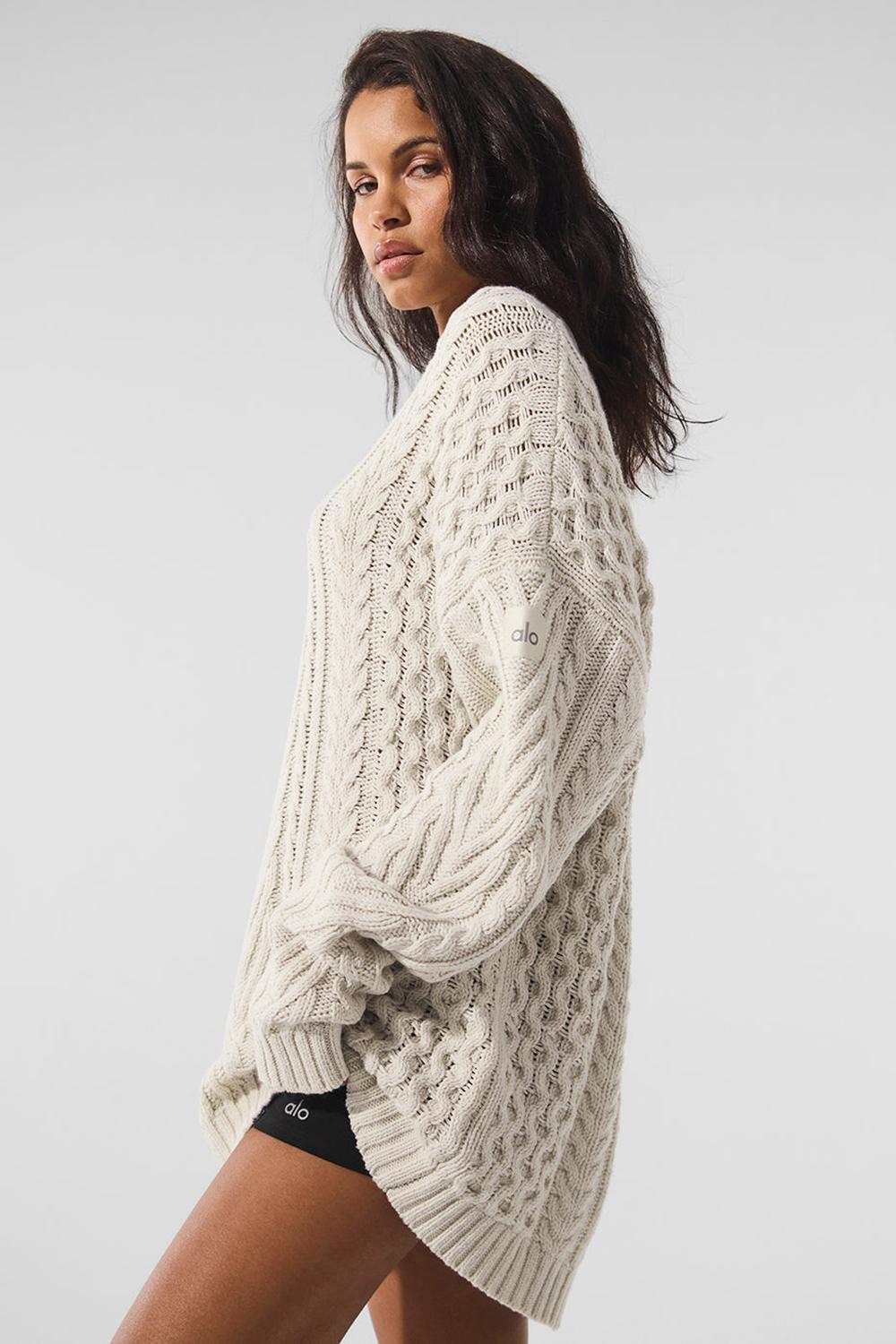 Suéteres Alo Yoga Cable Knit Crew Neck Mujer Bone | Colombia  UEWK-03286