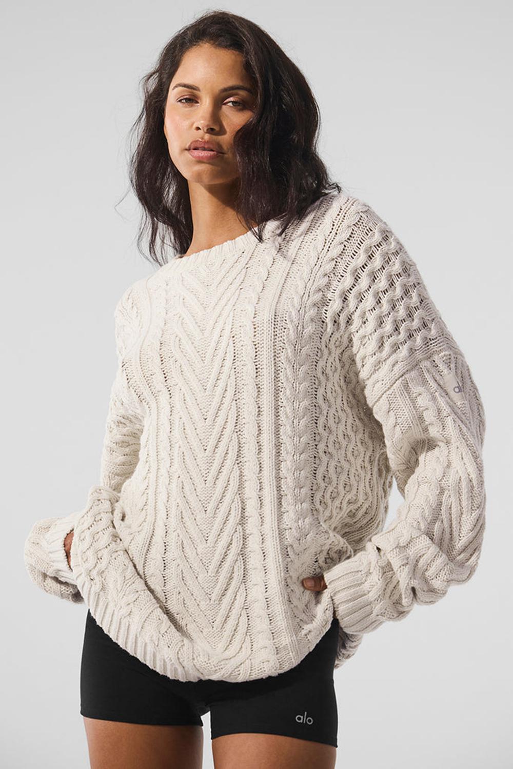 Suéteres Alo Yoga Cable Knit Crew Neck Mujer Bone | Colombia  UEWK-03286