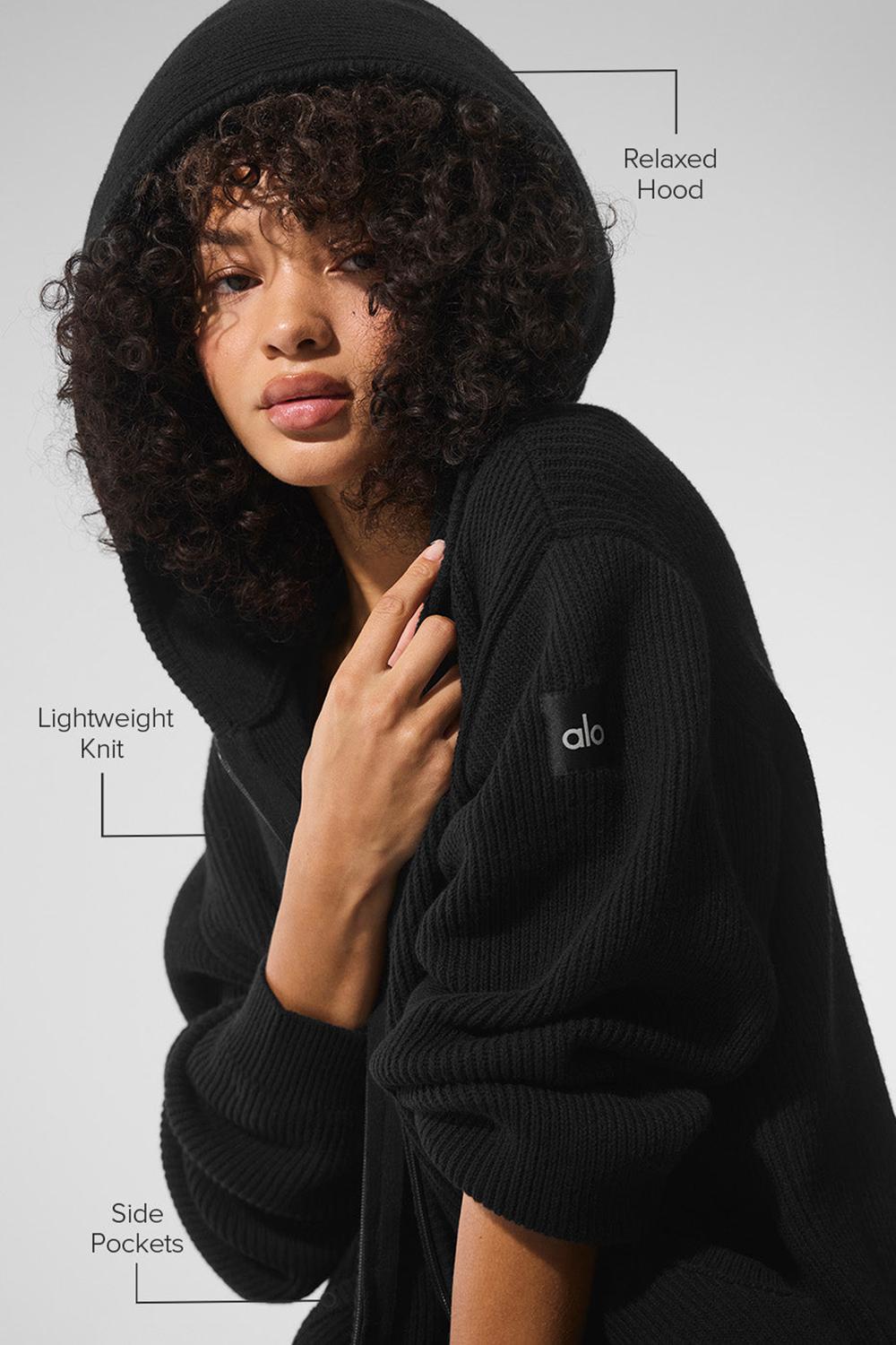 Suéteres Alo Yoga Domain Rib Knit Full Zip Mujer Negras | Colombia  JNUB-48160