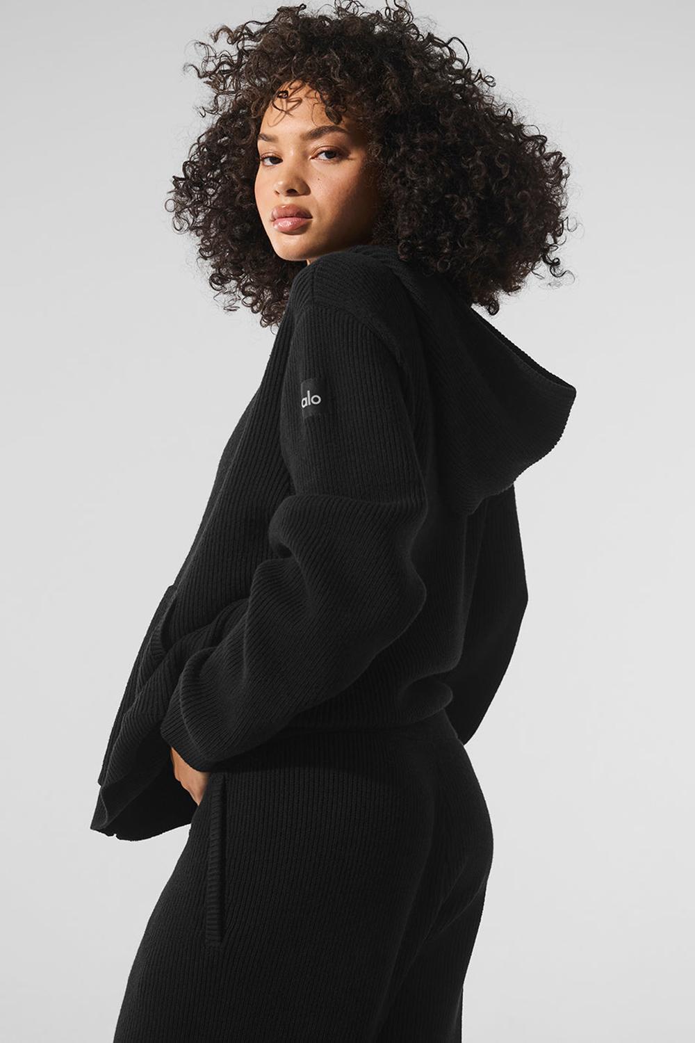 Suéteres Alo Yoga Domain Rib Knit Full Zip Mujer Negras | Colombia  JNUB-48160