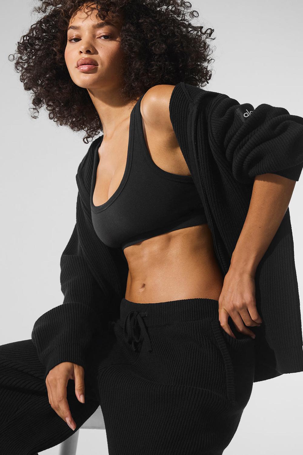 Suéteres Alo Yoga Domain Rib Knit Full Zip Mujer Negras | Colombia  JNUB-48160