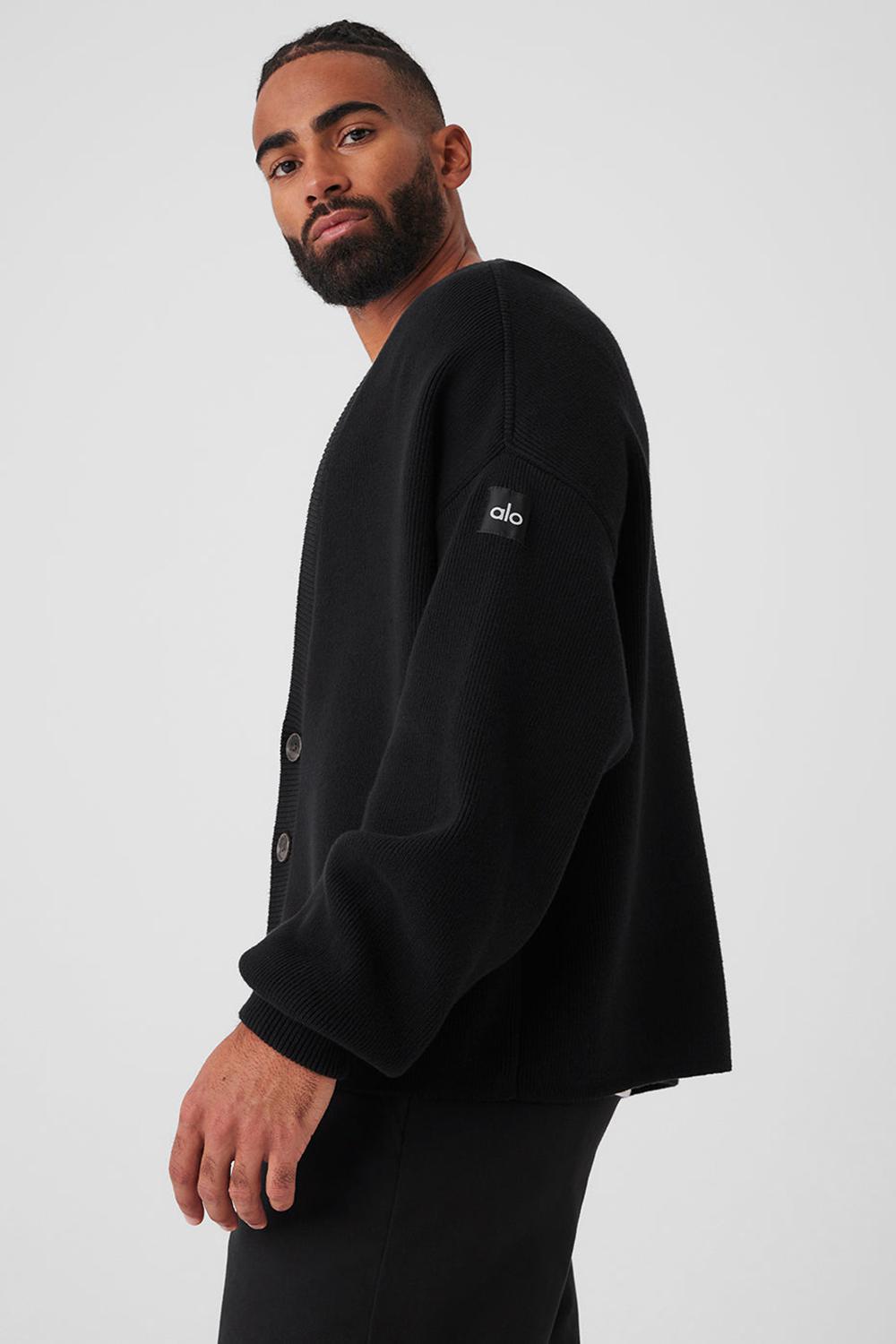 Suéteres Alo Yoga Scholar Cardigan Hombre Negras | Colombia  KDXY-24381