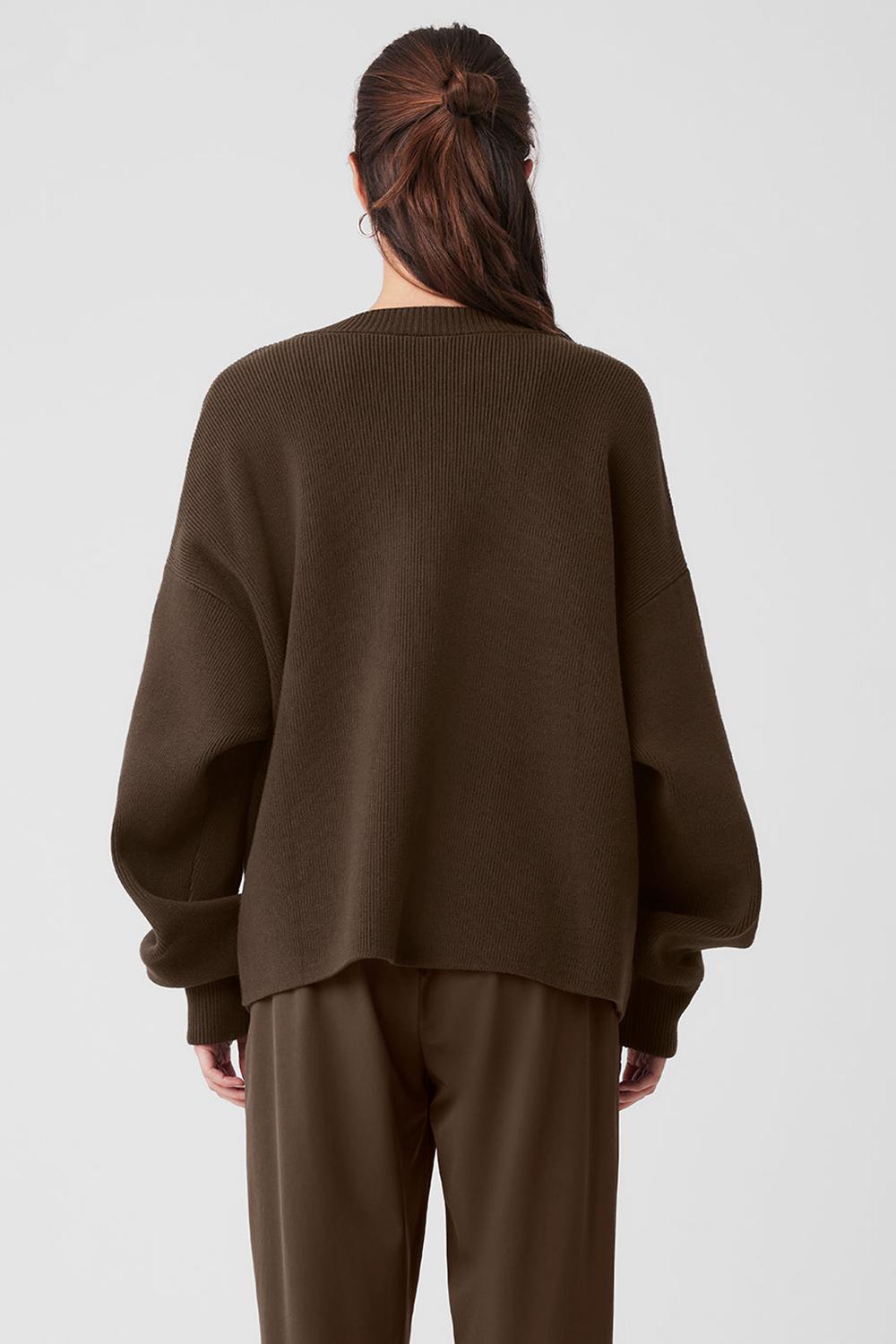Suéteres Alo Yoga Scholar Cardigan Mujer Espresso | Colombia  RNTA-53012