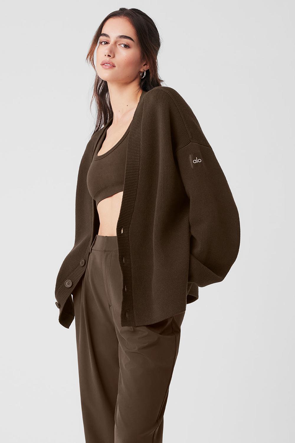 Suéteres Alo Yoga Scholar Cardigan Mujer Espresso | Colombia  RNTA-53012