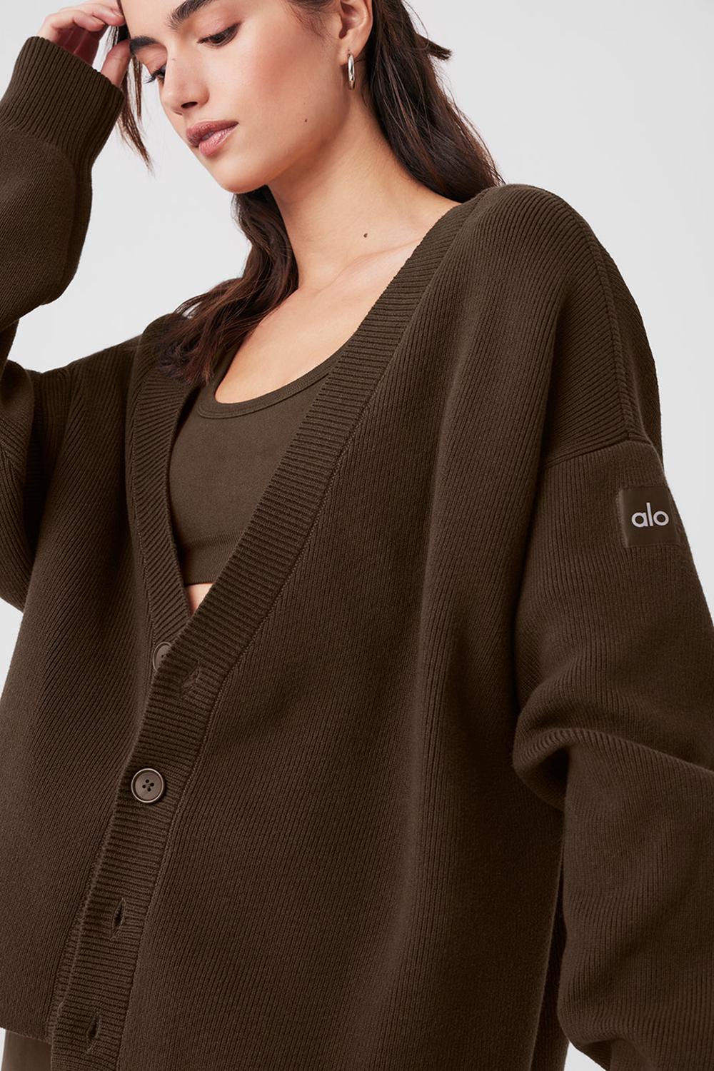 Suéteres Alo Yoga Scholar Cardigan Mujer Espresso | Colombia  RNTA-53012