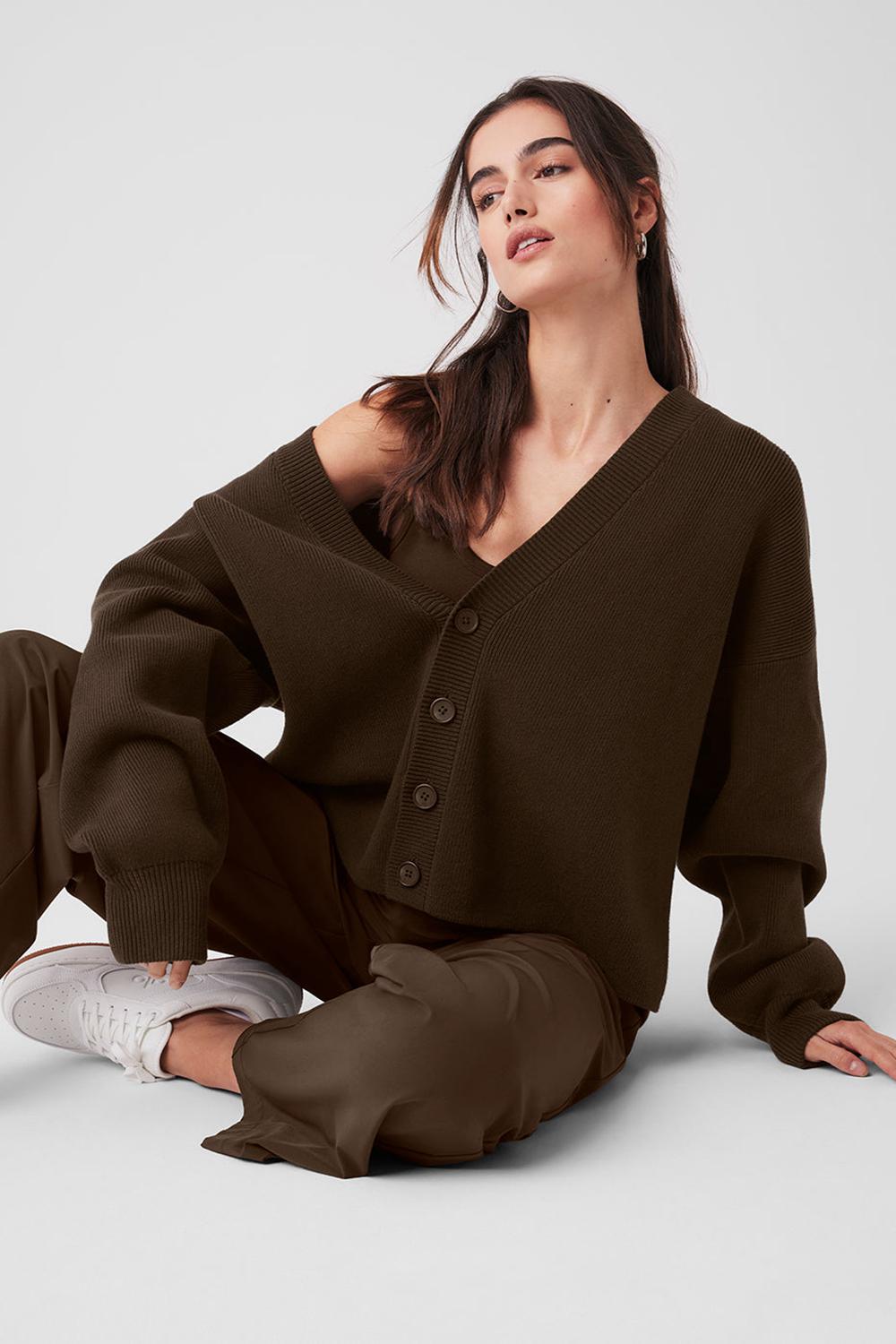 Suéteres Alo Yoga Scholar Cardigan Mujer Espresso | Colombia  RNTA-53012