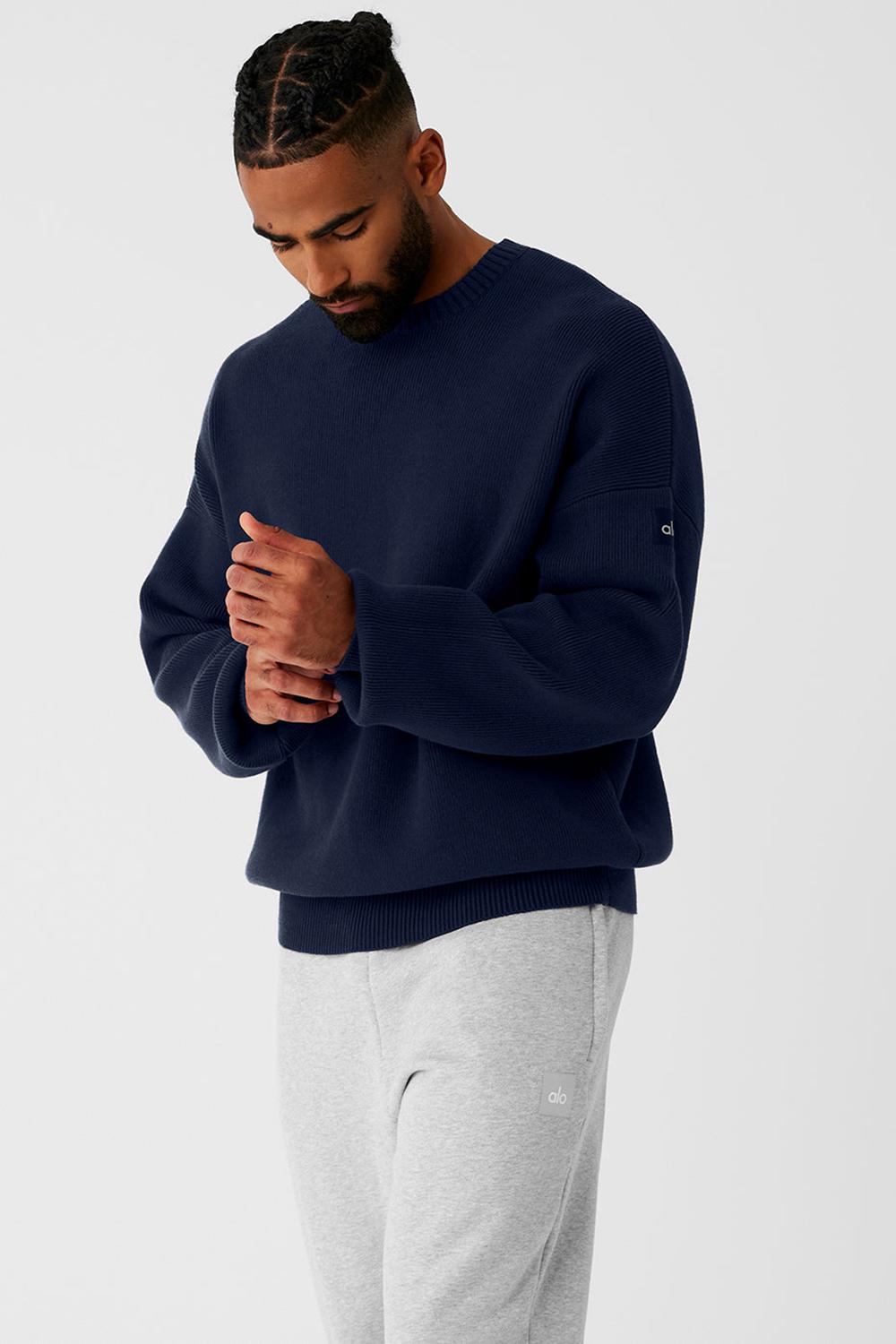 Suéteres Alo Yoga Scholar Crew Neck Hombre Azul Marino | Colombia  QRLU-12593