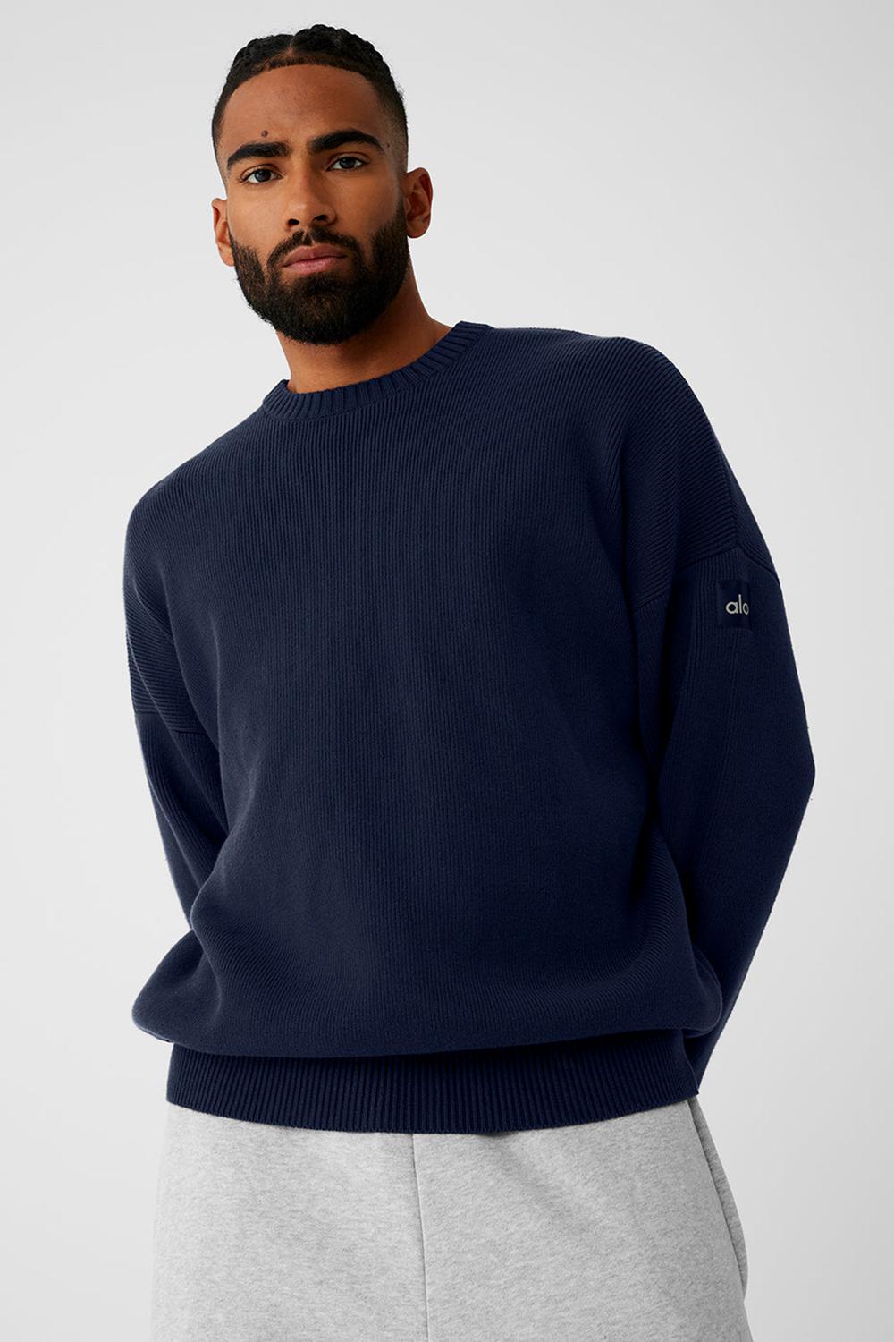 Suéteres Alo Yoga Scholar Crew Neck Hombre Azul Marino | Colombia  QRLU-12593