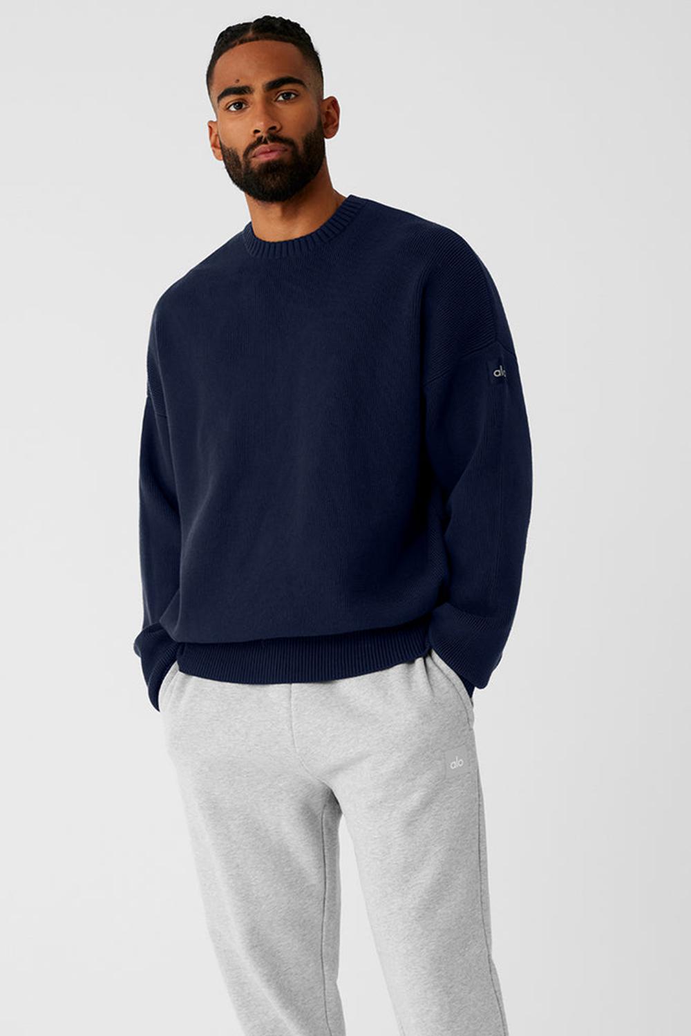 Suéteres Alo Yoga Scholar Crew Neck Hombre Azul Marino | Colombia  QRLU-12593