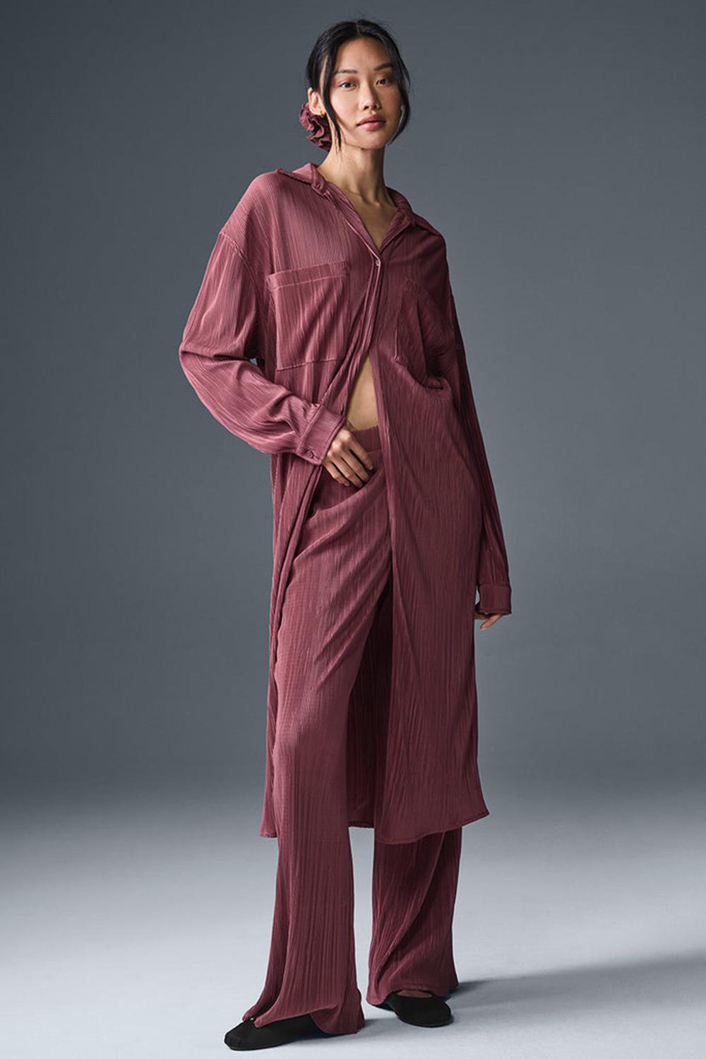 Vestido Alo Yoga Micro Plisse Shirt Mujer Burdeos | Colombia  NKFH-71392