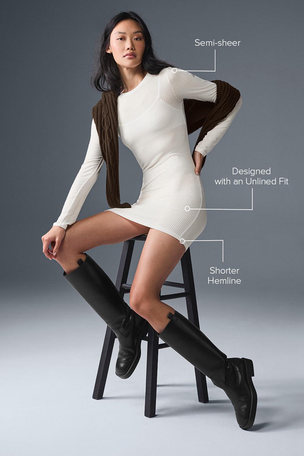 Vestido Alo Yoga Ribbed Sea Coast Long Sleeve Mujer Ivory | Colombia  JWMT-09183