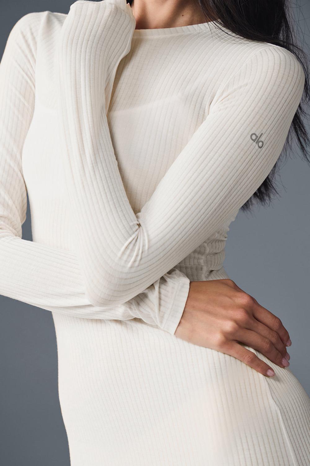 Vestido Alo Yoga Ribbed Sea Coast Long Sleeve Mujer Ivory | Colombia  JWMT-09183